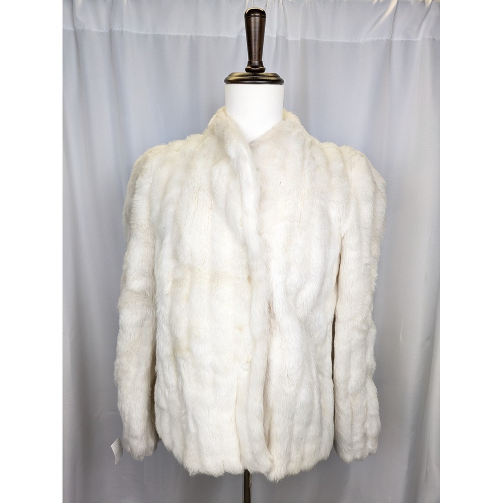 Vintage Casper Cream White Ivory Faux Fur Jacket Coat 80s Glam Buttonup S/M Read